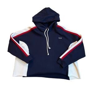 Levis Hoodie Sweatshirt Cropped Color block Navy Red White USA Sporty Size XL